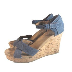 Toms Denim Wedge Sandals In Size 8
